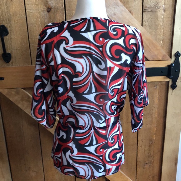 Womens CHAPS Red White Blue Polyester Semi Sheer Tunic Elastic Waist. Size M - Picture 3 of 4